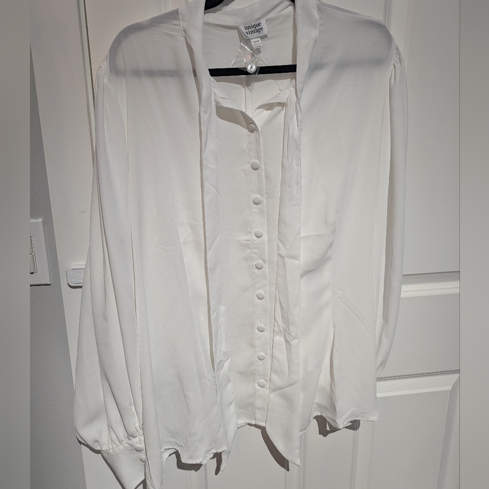 Unique Vintage tie neck Gwen blouse 3x retro pinup 50s 60s